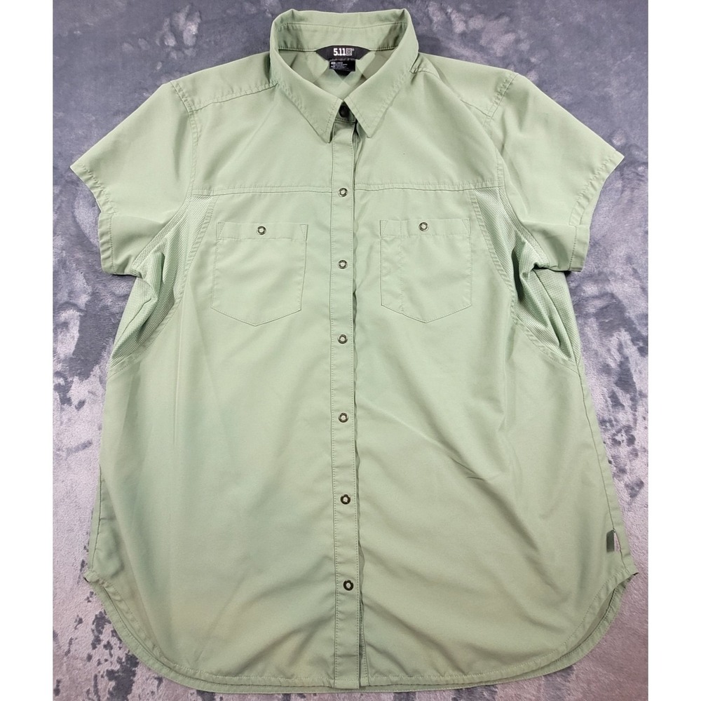 5.11 Tactical‎ Shirt Women's ELarge Green Button Up Pocket Short Sleeve Marksman